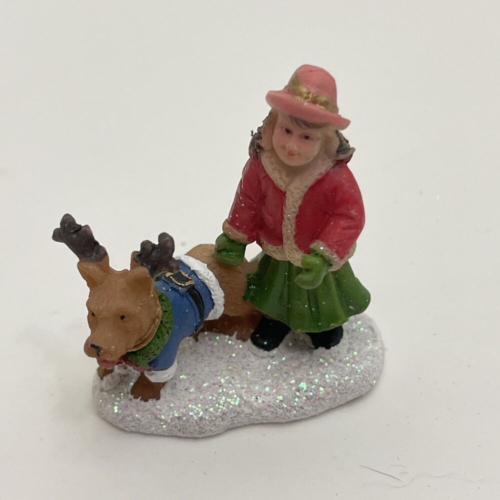 Celebrations Christmas Village Snowy Girl With Dog 2” Tall Glittery Snow